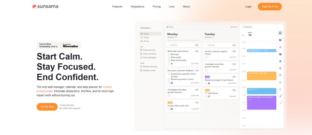 aplicaciones de productividad - Sunsama